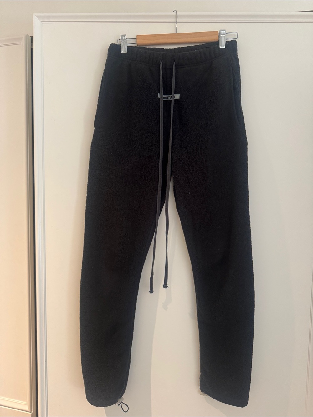 Essentials Black Fleece Joggers with Drawstring